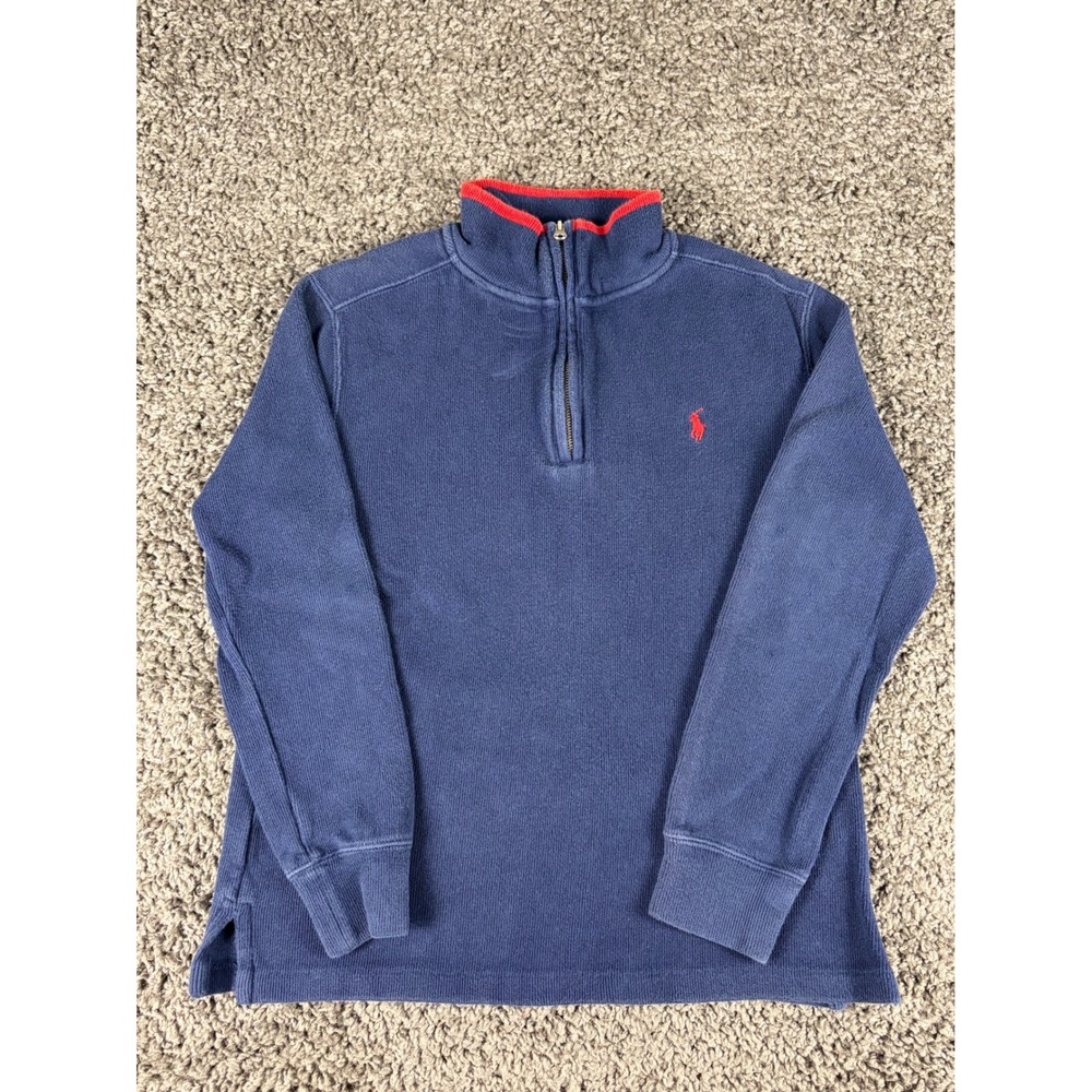 Polo Ralph Lauren Kids Navy Blue Quarter Zip Cotton Pullover Sweater Sz M 10-12